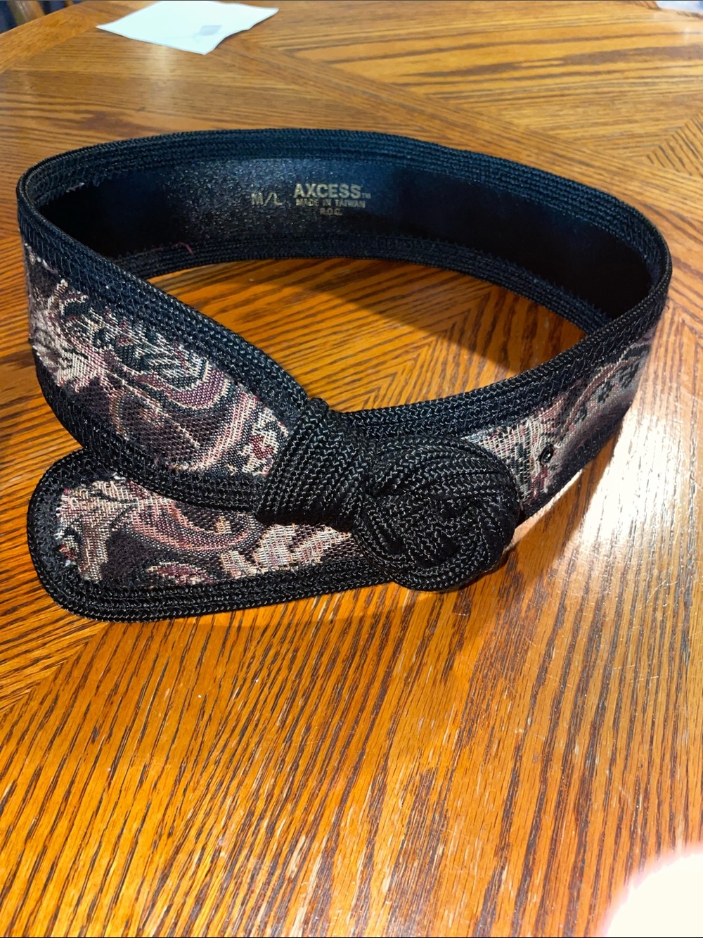Axcess Vintage 80s Black Rope Brocade Upholstery Tapestry Fabric Belt size M/L